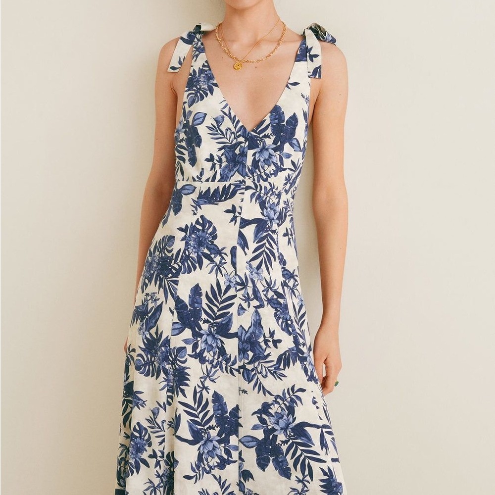 Mango Floral Tie-Shoulder Dress